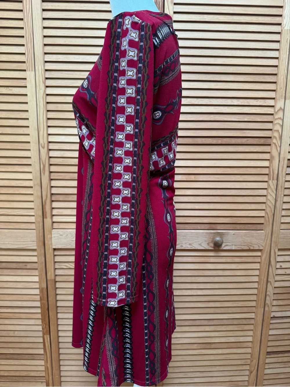 Free People Stella Long Sleeve Mini Dress Red Geo Print Retro 70s Boho M